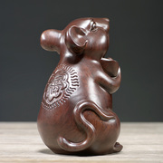 黑檀木雕老鼠摆件实木十二生肖鼠，摆设家居客厅办公装饰雕刻工艺品