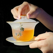 梅兰竹菊五君子加厚玻璃三才盖碗茶杯单个家用功夫茶具配件泡茶器