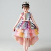 童装连衣裙六一节亮片网纱演出服，韩版裙彩色女儿童，礼服蓬蓬公主