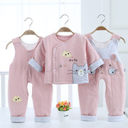宝宝套装婴儿背带三件套薄棉小孩外穿婴儿衣服秋冬0－1岁棉服