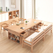 书桌书柜书架一体组合实木双人，学习桌带抽屉，客厅家用多功能大长桌