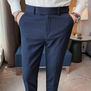 细条纹西裤男士春季英伦修身垂感休闲裤子轻熟时尚百搭商务男长裤