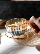 复古南瓜玻璃杯碟套装，家用轻奢单品咖啡杯小精致下午茶杯待客杯子
