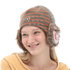 genzero「脾气系列」橙色，黑色印花条纹耳机，帽针织帽冬季保暖冷帽