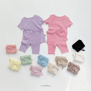 婴儿韩版薄款睡衣宝宝纯棉短袖上衣裤子两件套装婴幼儿夏装家居服