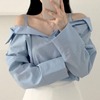韩国chic春季减龄复古小众设计感气质一字领露肩吊带长袖衬衫女