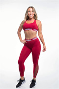 女运动健身长裤女士，紧身中腰春秋打底黑色，跑步弹力红色裤