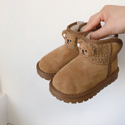 冬季加绒短靴子真皮雪地靴2023男童靴子棉鞋女童短靴宝宝儿童