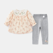 甜美可爱法系风女小童装，婴儿长袖裙衫上衣，打底裤女宝宝两件套装花
