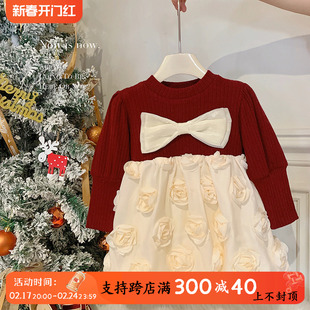 女童连衣裙秋冬款2023宝宝加绒时髦公主裙子洋气儿童圣诞服装