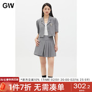 gw大码女装盐系西装领外套，百褶短裙套装，2024夏胖mm通勤两件套
