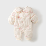 婴儿拜年衣服冬季加厚棉服，新中式婴幼儿国风爬服女宝宝，外出连体衣