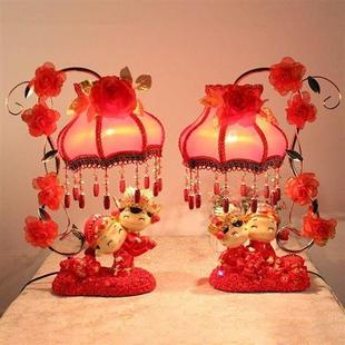 创意时尚实用台灯卧室对床头灯婚房高档装饰新房红色结婚礼物婚庆
