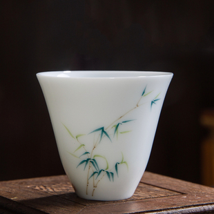 德化青花功夫茶杯陶瓷手绘青花，品茗杯家用高杯子(高杯子)白茶杯子茶碗