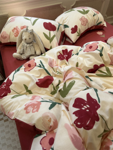 美式田园彩色小花花，加厚磨毛四件套，全棉1.5m1.8被套床单保暖秋冬