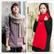纯色保暖长款围巾冬季韩版男女士情侣学生毛线针织加厚大红色围脖