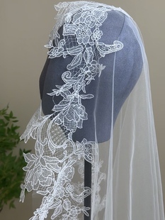 美高原创1.5米韩国纱，复古蕾丝头纱新娘饰品样片，拍摄森系外景造型