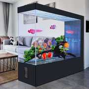 鱼缸玻璃超白屏风隔断靠墙一键排水大型生态客厅落地家用鱼缸
