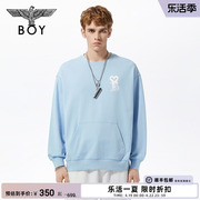 BOYLONDON潮牌圆领卫衣春装男女同款宽松朋克蓝色套头衫N03010