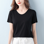 莫代尔t恤女短袖夏季薄大码衣服，黑色休闲体恤，宽松短款打底衫上衣