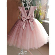 儿童礼服裙粉色花童演出蓬蓬裙钢琴主持表演服可爱女童晚礼服新