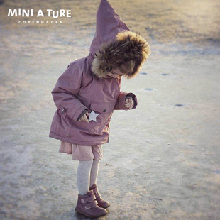 丹麦Mini A Ture儿童棉服女男精灵帽毛领加厚夹克外套防水风