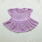 外贸出口日本中小女童纯棉，娃娃款粉紫色飞袖小衫上衣裙式t恤衫