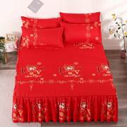 大红色床裙单件加厚磨毛床裙三件套床笠床罩床套单件，床单枕套一只