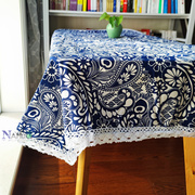清新中式帆布餐桌布，长方形家用桌布田园风圆台布，凤尾花棉麻茶几