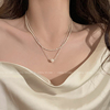 s925纯银双层叠戴珍珠项链女款2024轻奢小众锁骨链高级感颈链