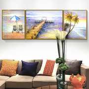 地中海油画带框餐桌墙上的家庭装饰画小尺寸挂画大海风景画客厅3d