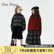 女童条纹韩版毛呢套装2024中大童时髦呢子大衣外套半身裙两件套