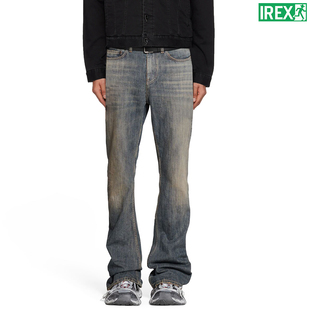 irex*23fallbootcut褪色纱线，做旧水洗蓝色，牛仔裤男微喇修身长裤