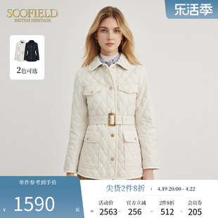 Scofield女美拉德气质经典英伦风菱形绗缝棉服外套2023秋冬