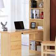 纯实木电脑桌家用台式学习桌写字台松木带书架柜组合儿童木书