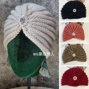 欧美毛线套头帽子印度针织头巾帽中东波西米亚包头帽冬turban hat