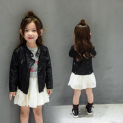 男女童机车皮夹克2023韩版女孩洋气水洗皮衣女宝宝加绒皮外套