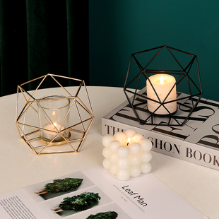 北欧铁艺几何镂空烛台摆件创意蜡烛底座现代简约氛围感餐桌装饰品