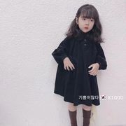 韩国童装2021秋冬儿童女童，可爱潮外套甜美气质黑色复古连衣裙