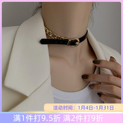 韩国东大门时尚皮质链条项链一款两戴潮个性颈圈个性设计感手链女