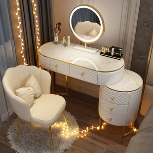 北欧简约梳妆台卧室现代轻奢小户型多功能LED灯收纳柜妆台 化妆桌