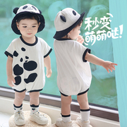 熊猫哈衣纯棉宝宝夏装夏季薄款婴儿连体衣2024年哈衣婴童爬服