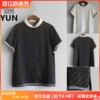 yun韫夏季女装娃娃，拼色领波点印花短袖女衬衫，短袖薄上衣2726