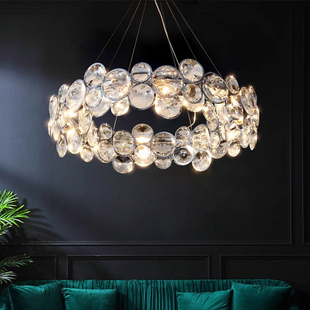 轻奢银色圆环水晶灯现在简约客厅卧室房间吊灯圈圈LED吊灯温馨