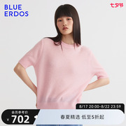 100%山羊绒BLUE ERDOS高级感慵懒优雅多巴胺羊绒短袖针织衫