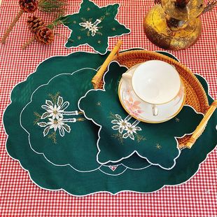 仪式感美式乡村涤棉布艺刺绣咖啡杯，茶杯垫碗垫桌垫隔热垫欧式田园