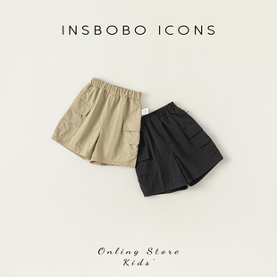 insbobo男童工装短裤，帅气休闲女童夏装，2024儿童裤子大口袋