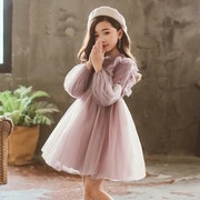 女童连衣裙春装2023韩版儿童长袖，蕾丝公主裙女孩洋气蓬蓬纱裙