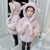女童外套耳朵会动衣服帽子儿童可爱兔子童装连帽卫衣羽绒棉服带的