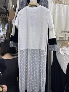 韩国东大门2024春夏减龄短袖T恤拼接网纱透明裙假两件连衣裙